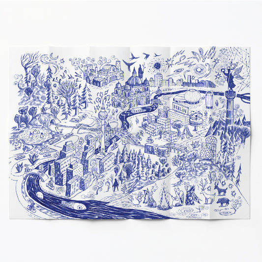 Remap Berlin Between Worlds — carte illustrée 50 × 70 cm