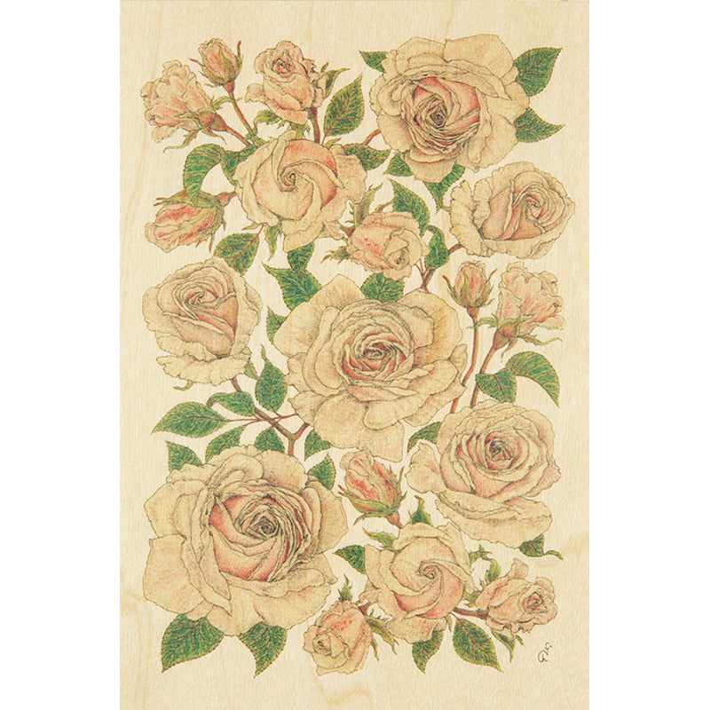 Wood postcard black and colors roses W