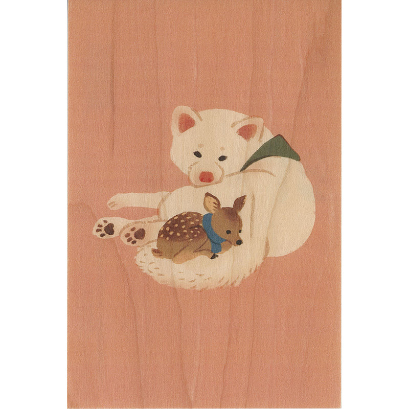 Wood postcard little animals fawn W