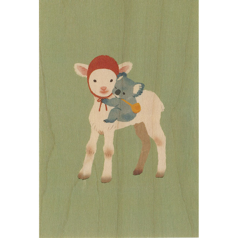 Wood postcard little animals lamb W