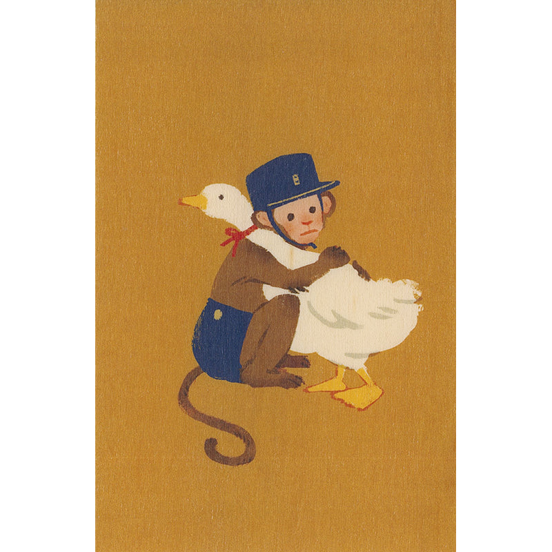 Wood postcard little animals monkey W