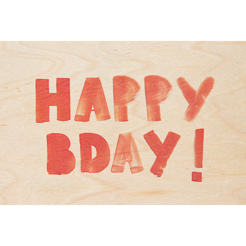 Carte en bois painted words hbday orange W