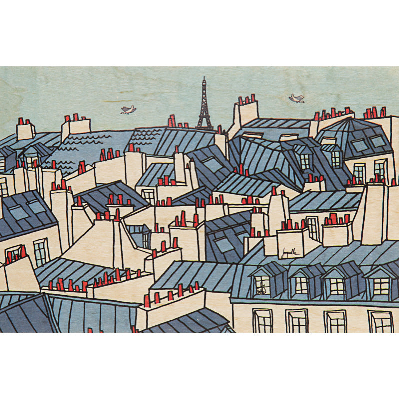 Carte en bois Paris illustré toits W