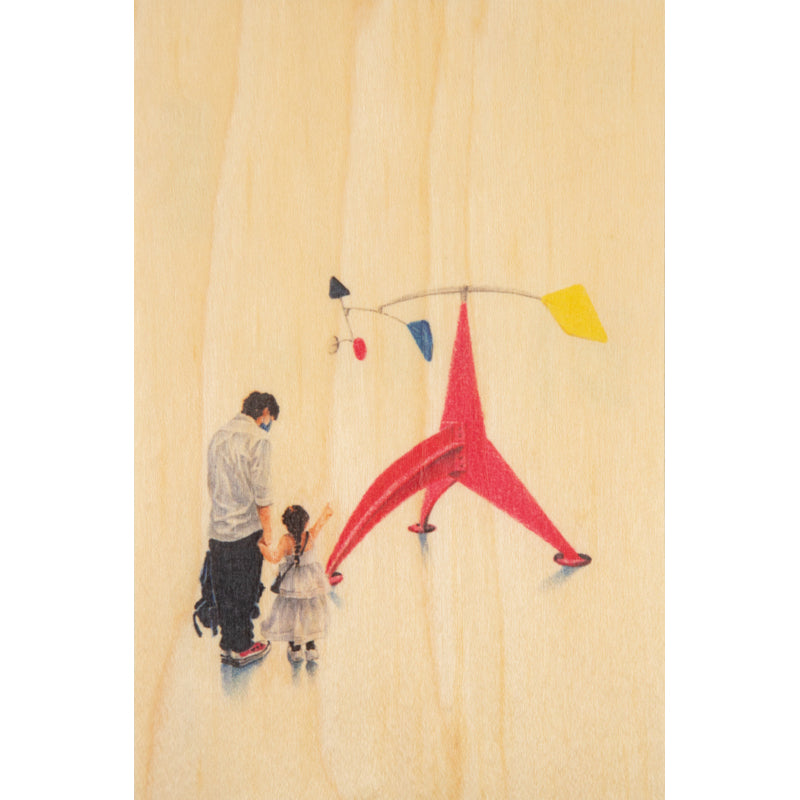 Wood postcard people at museum Calder W