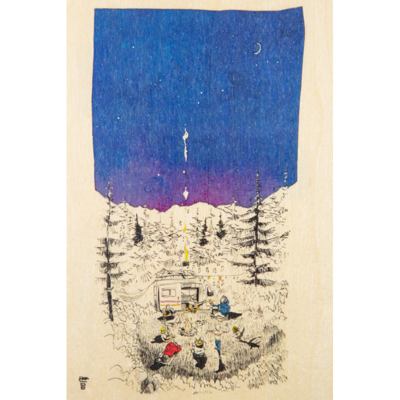 Wood postcard ride starry night W