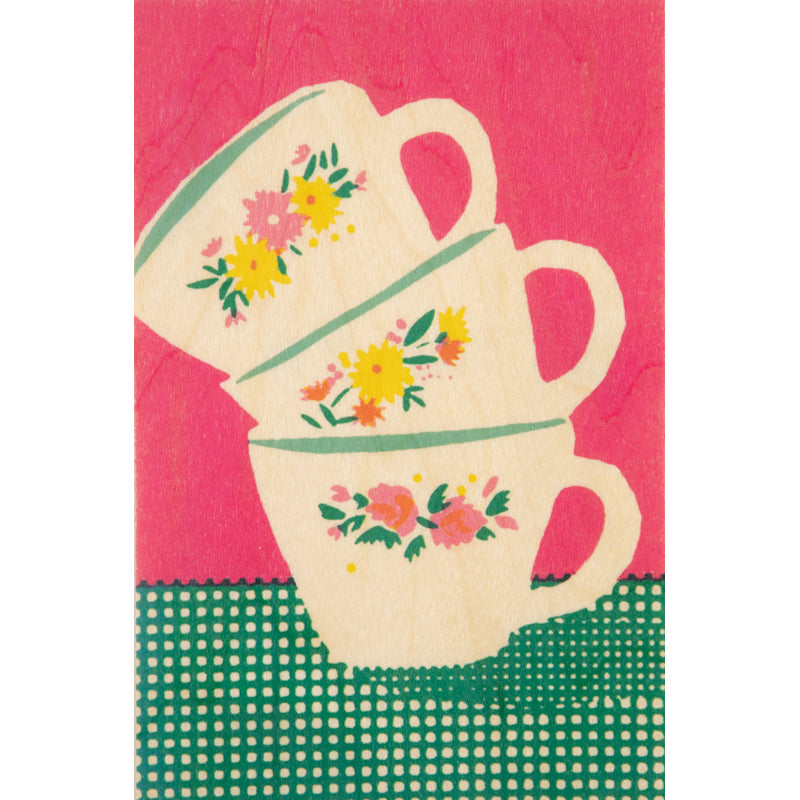 Wood postcard still life cups W