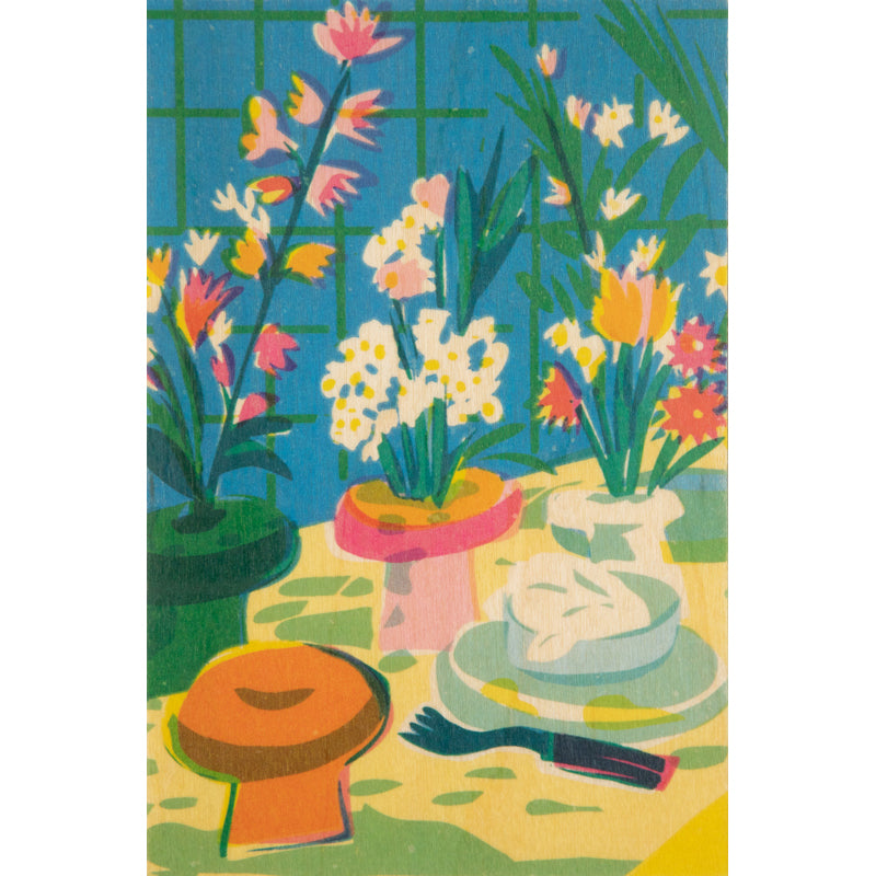 Wood postcard still life flowers everywhere W