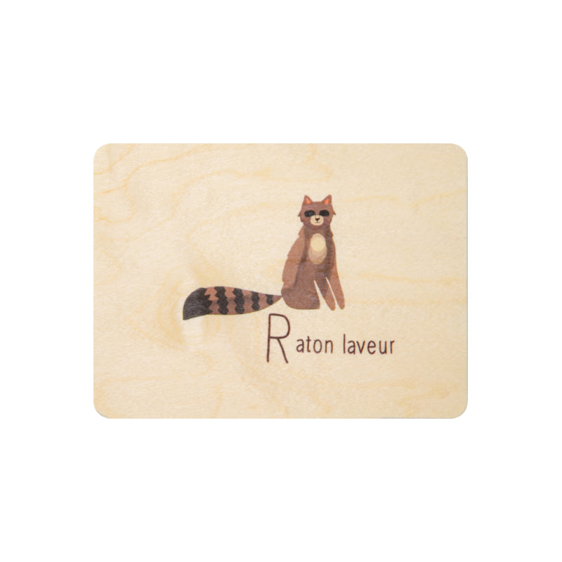 Petite carte en bois abc raton laveur W