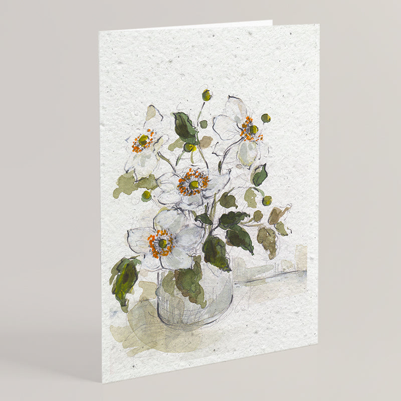 Carte double en papier ensemencé Japan anemones B