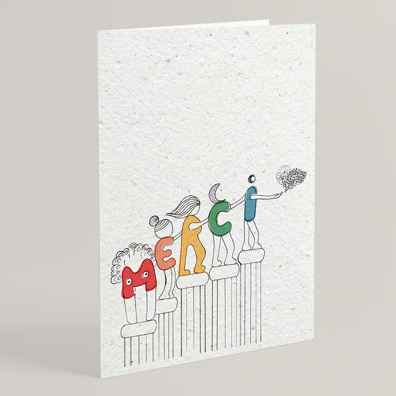 Carte double en papier ensemencé merci B