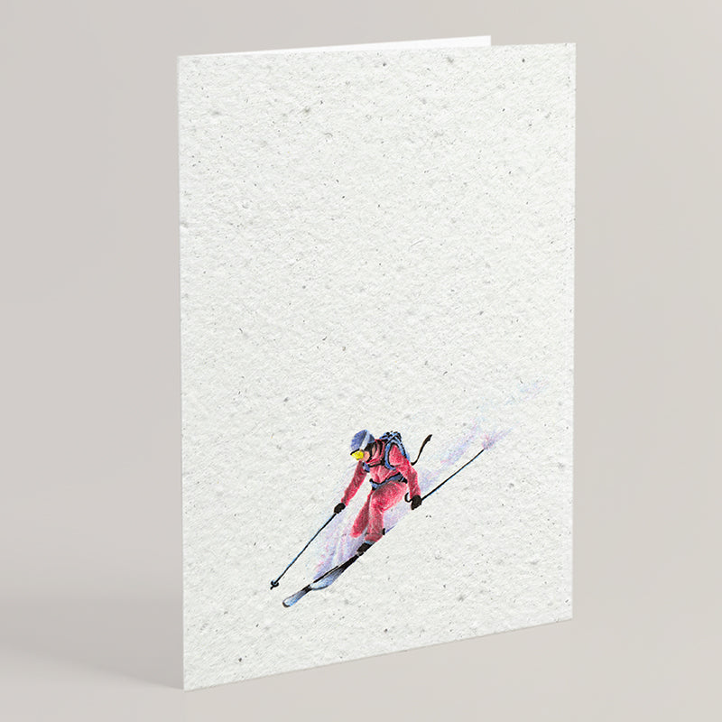 Carte double en papier ensemencé ski S