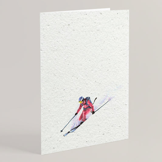 Carte double en papier ensemencé ski S