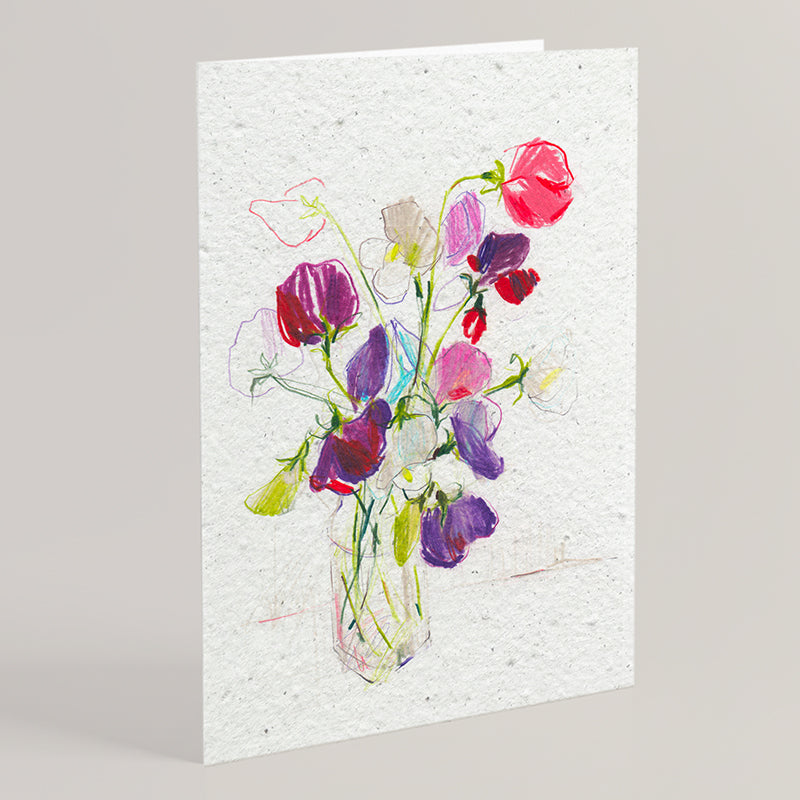 Carte double en papier ensemencé sweet peas B