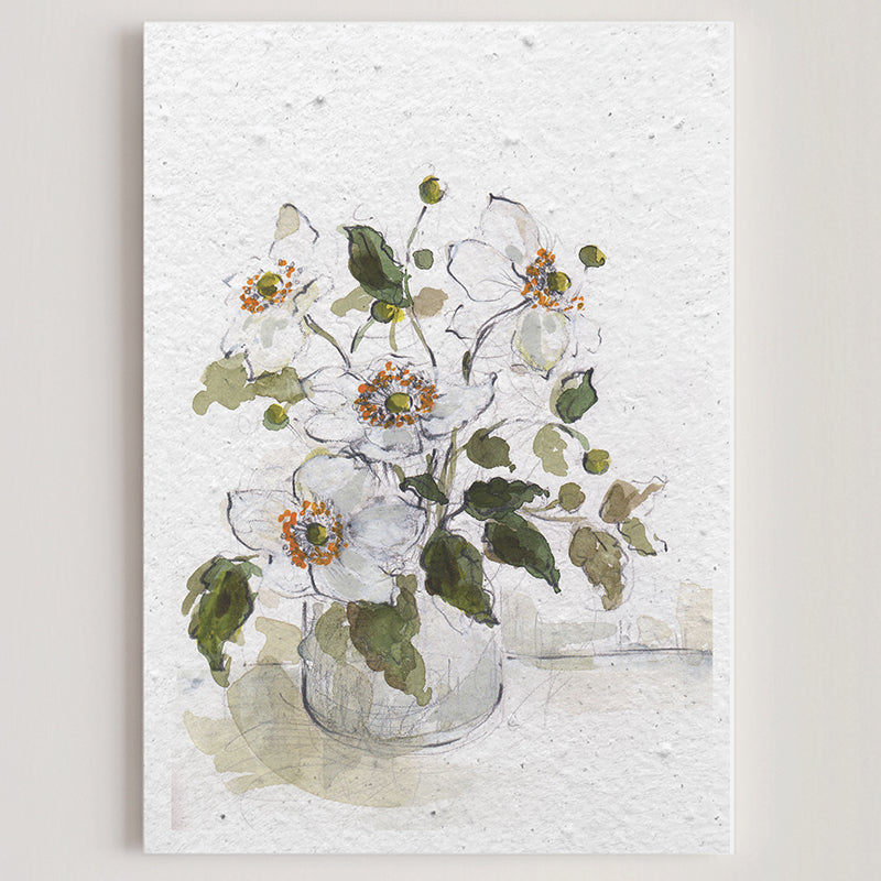 Carte double en papier ensemencé Japan anemones B