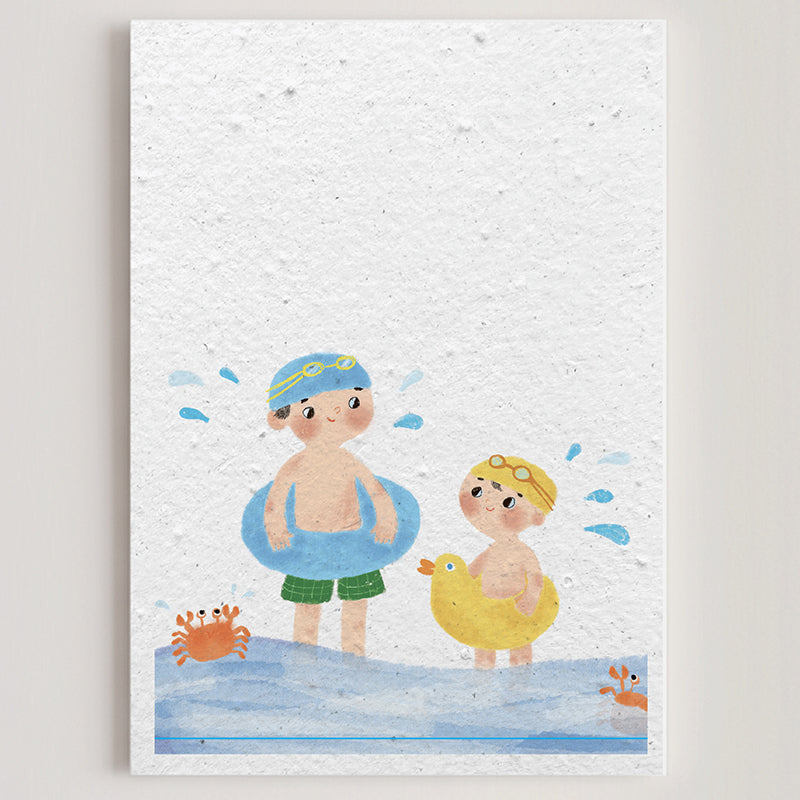 Carte double en papier ensemencé kids in the water B