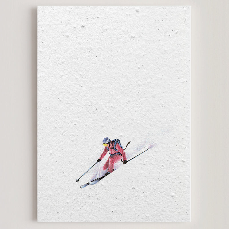 Carte double en papier ensemencé ski B