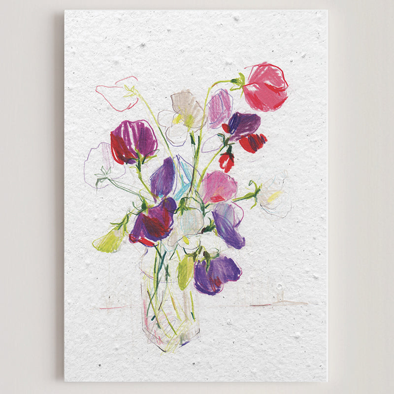 Carte double en papier ensemencé sweet peas B
