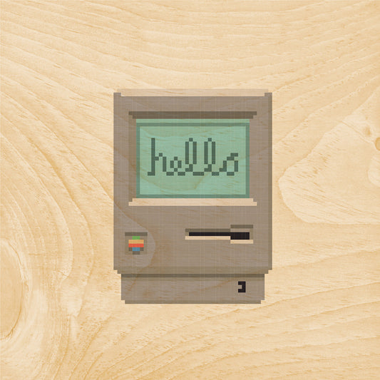 Poster 45T en bois hello 80's mac W