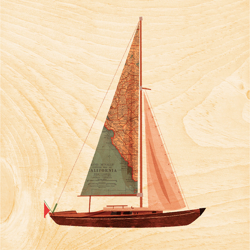 Poster 45T en bois travel boat W