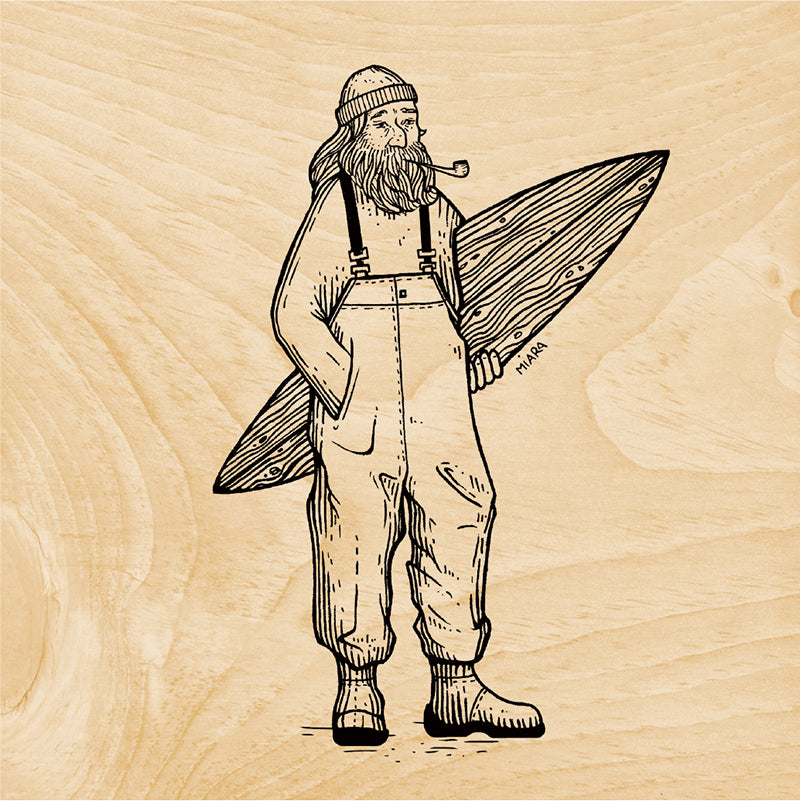 Poster 45T en bois winter old surfer W