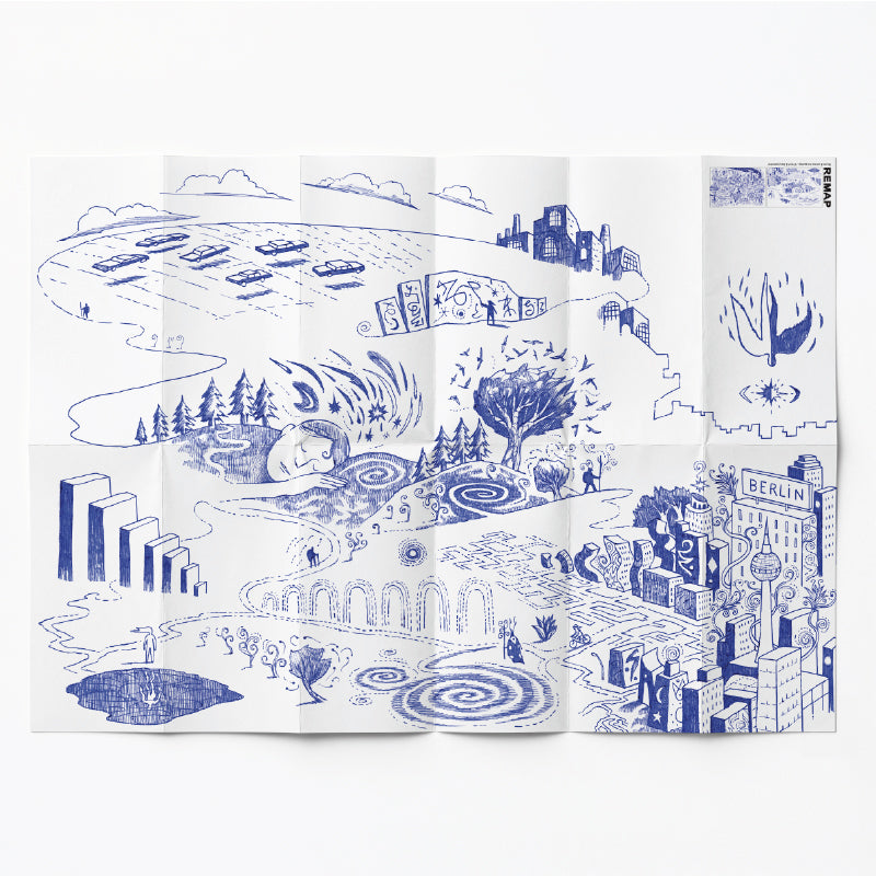 Remap Berlin Between Worlds — carte illustrée 50 × 70 cm