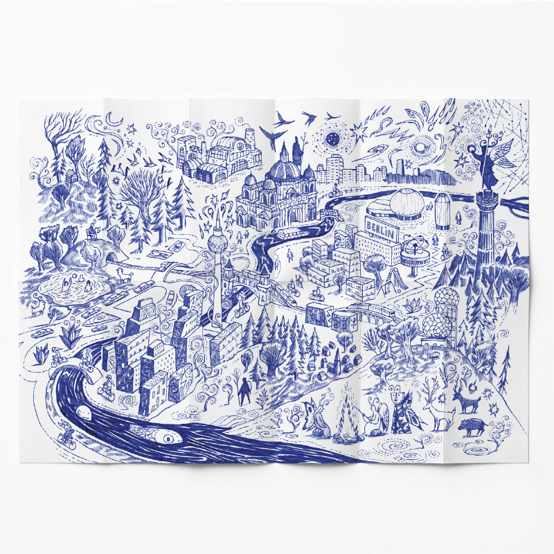Remap Berlin Between Worlds — carte illustrée 50 × 70 cm