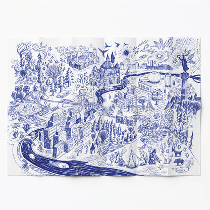 Remap Berlin Between Worlds — carte illustrée 50 × 70 cm