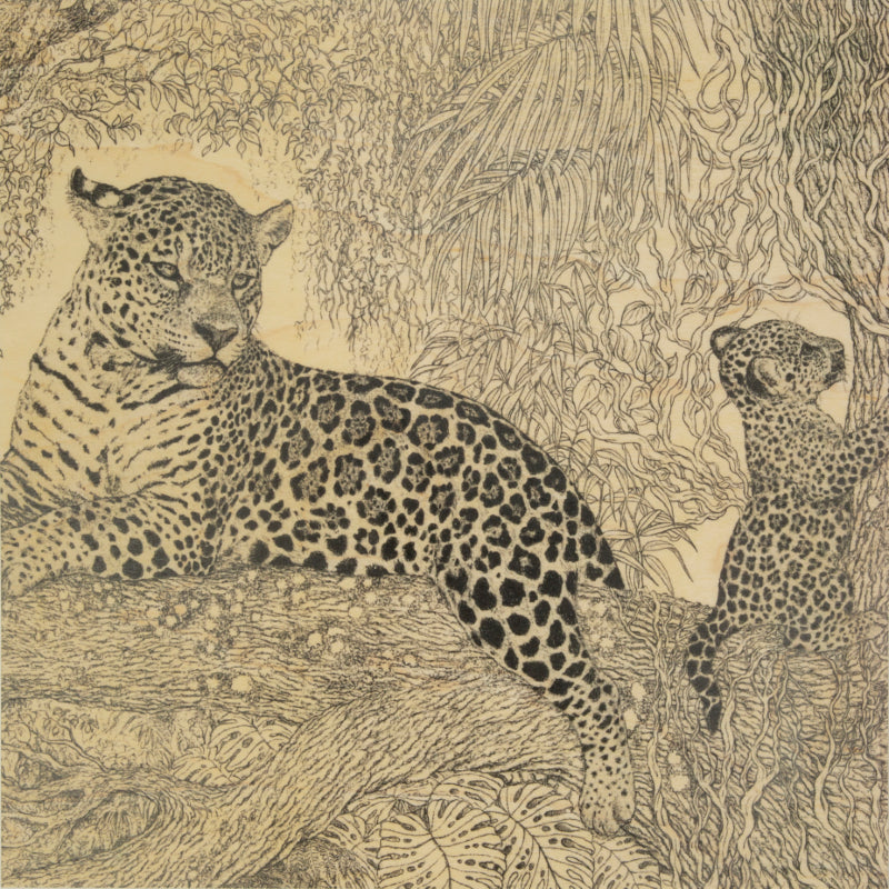 Wood 12in poster en bois black and colors leopard W