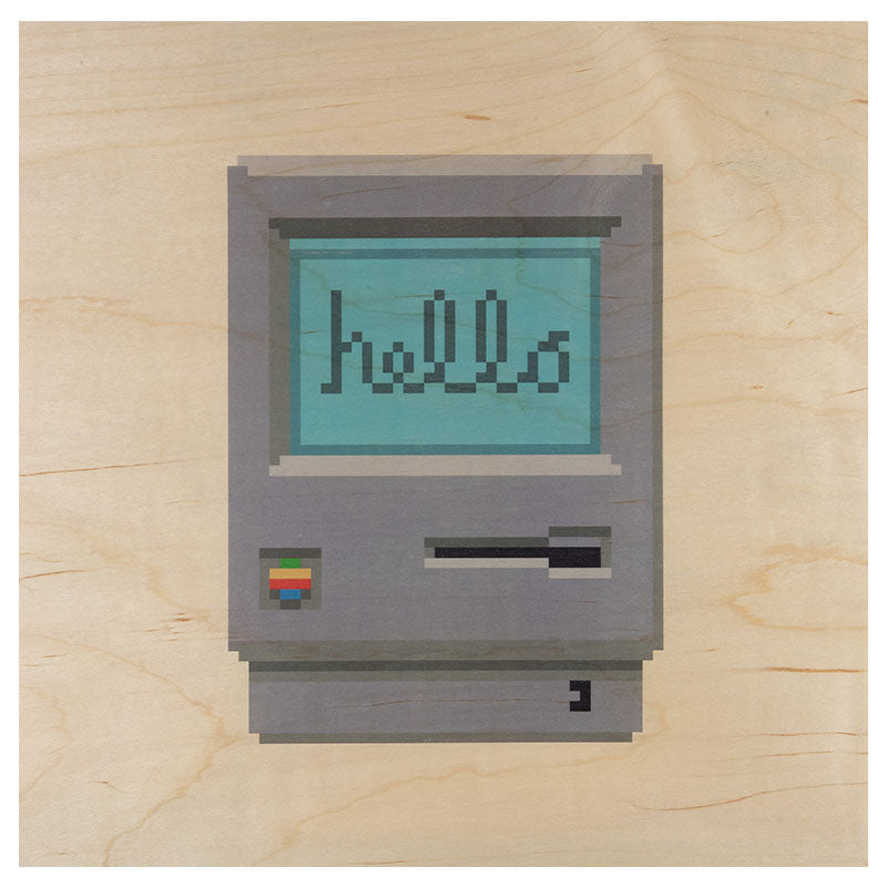 Poster 33T en bois hello 80's mac W