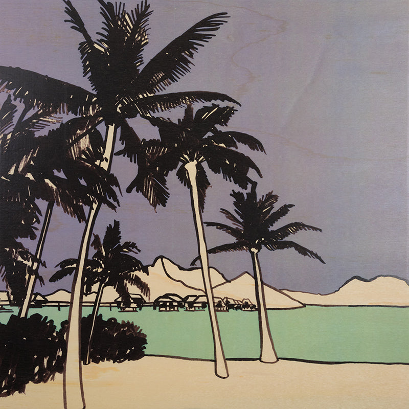 Poster 33T en bois holidays palm trees W