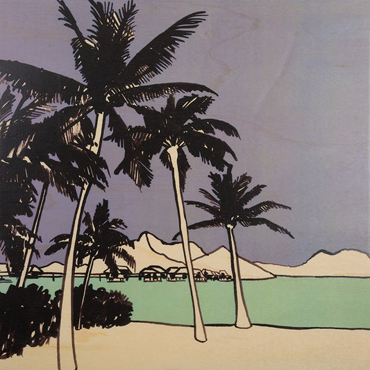 Poster 33T en bois holidays palm trees W