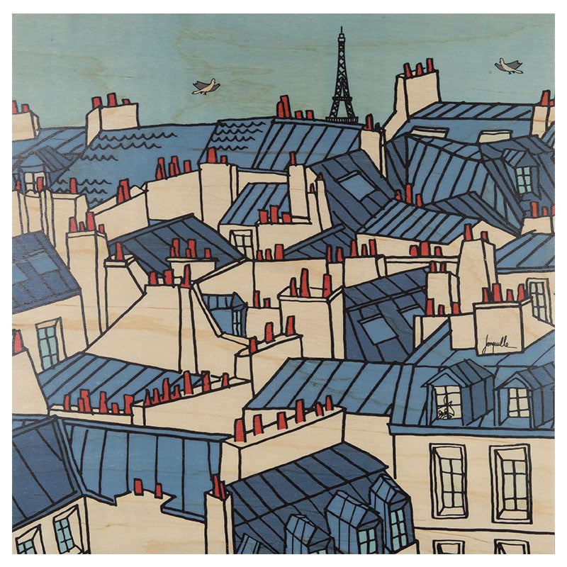 Poster 33T en bois Paris illustré toits W