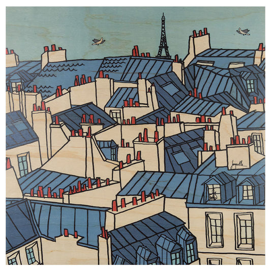 Poster 33T en bois paris illustré toits W