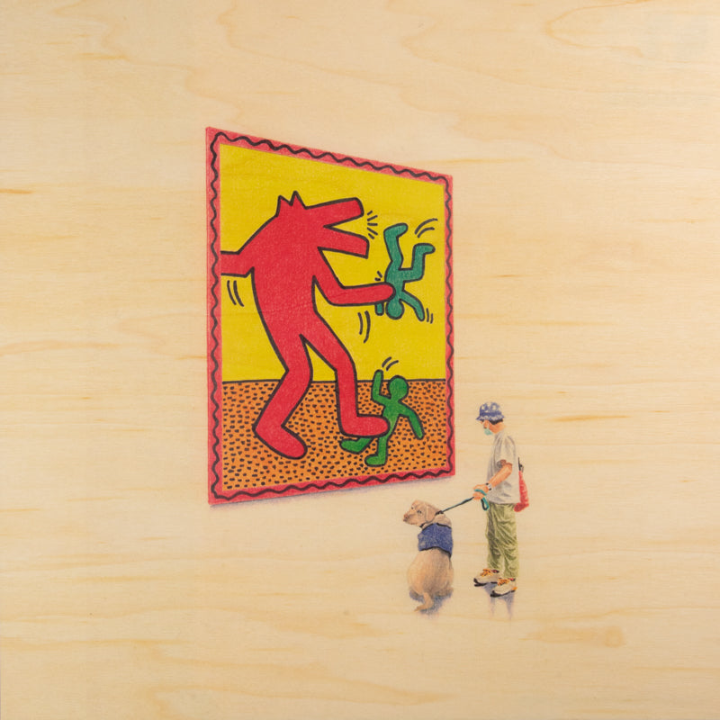 Poster 33T en bois people at museum Haring W