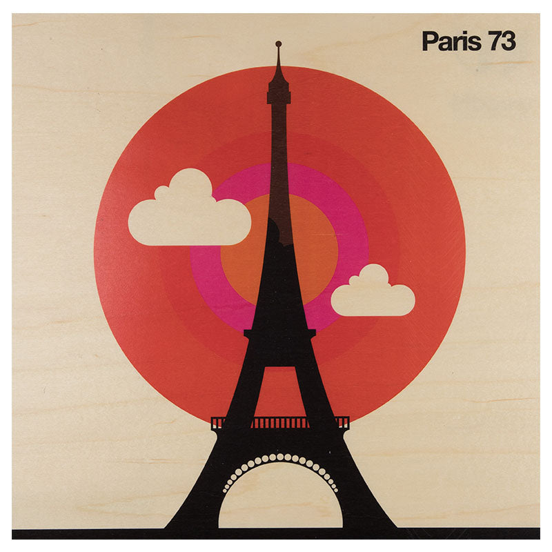 Poster 33T en bois around the world Paris 73 W
