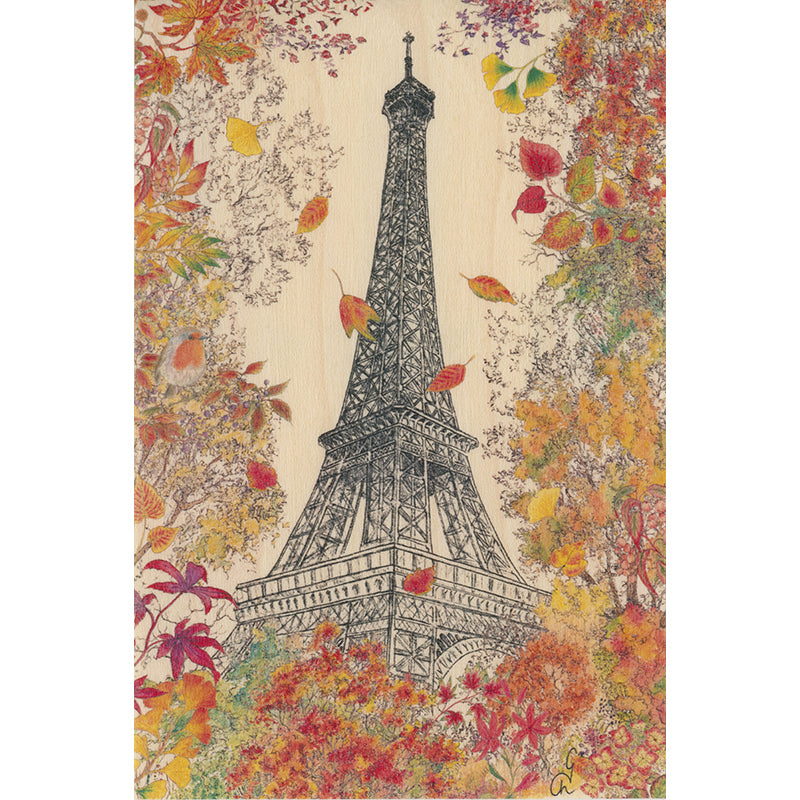 Wood postcard Eiffel Tower automne W