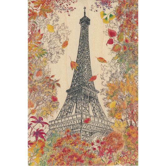 Carte en bois Tour Eiffel automne W