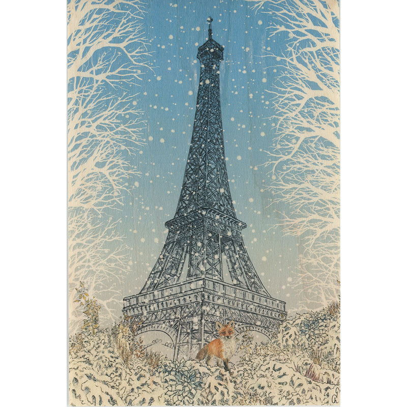 Wood postcard Eiffel Tower hiver W