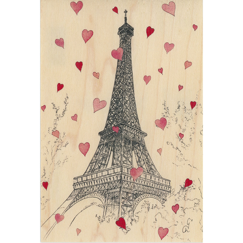 Wood postcard Eiffel Tower love W