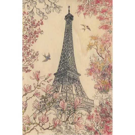 Carte en bois Tour Eiffel printemps W