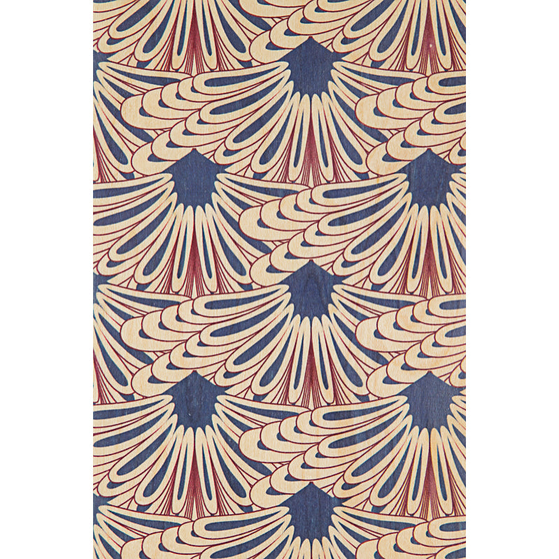 Wood postcard art deco blue feathers W