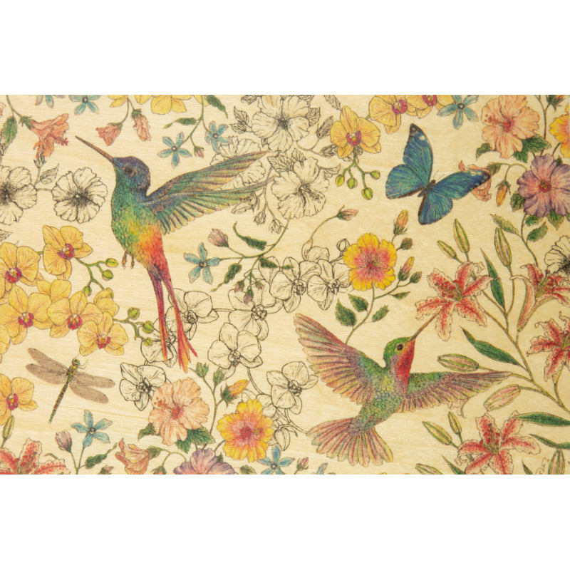 Wood postcard black and colors colibris W