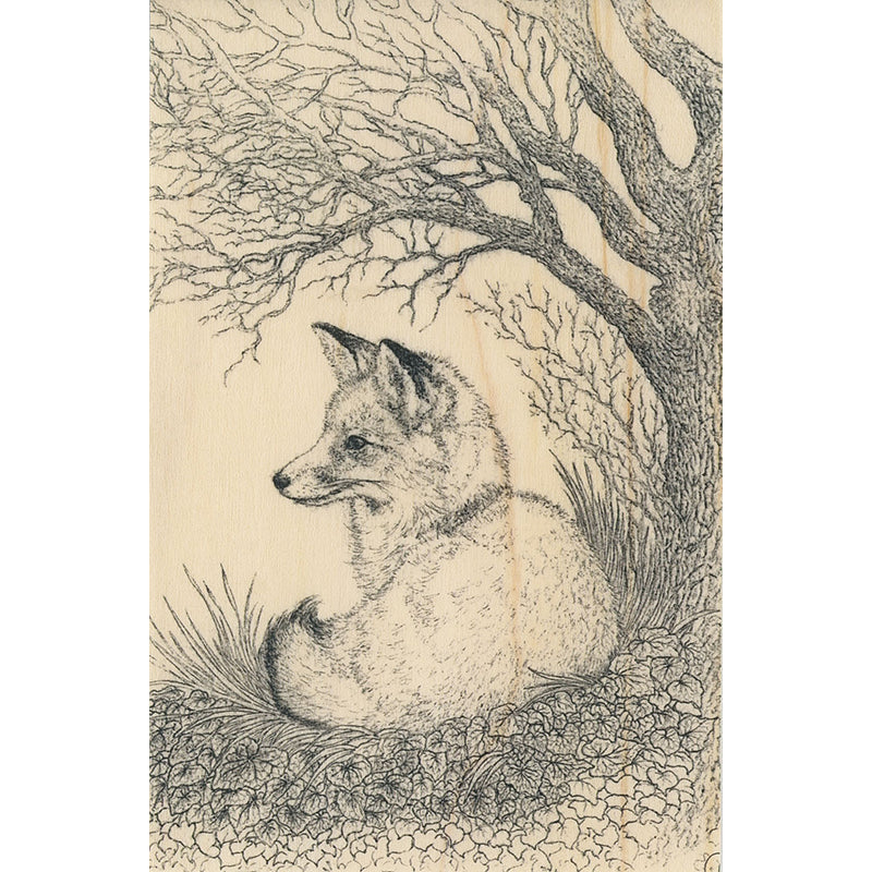 Wood postcard black and colors fox W
