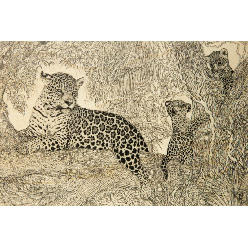 Wood postcard black and colors leopard W