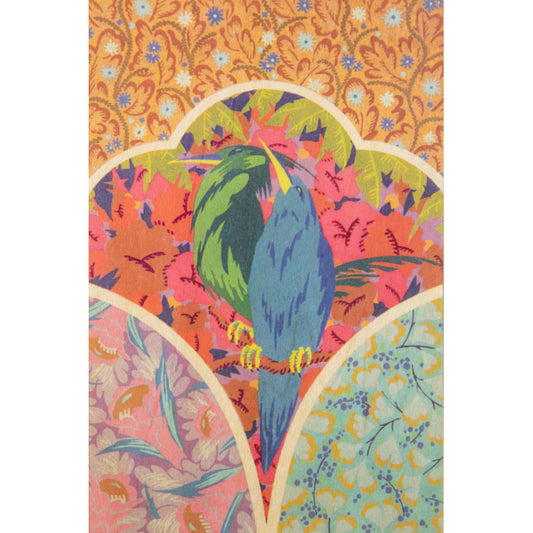 Carte en bois BNF motifs oiseau vert et bleu W