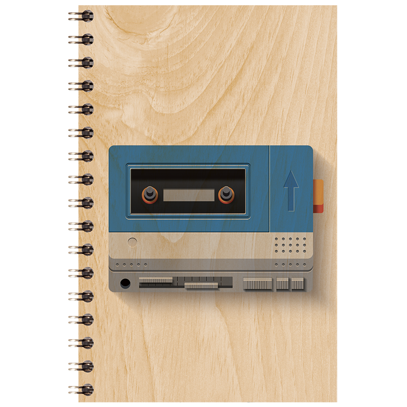Wood notebook music icons walkman W