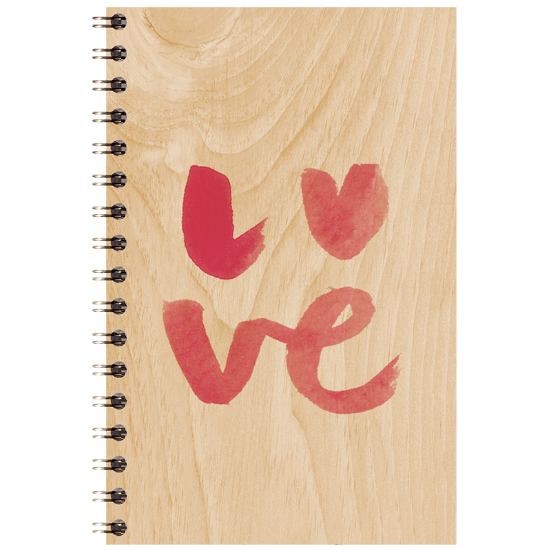 Wood notebook painted words love W