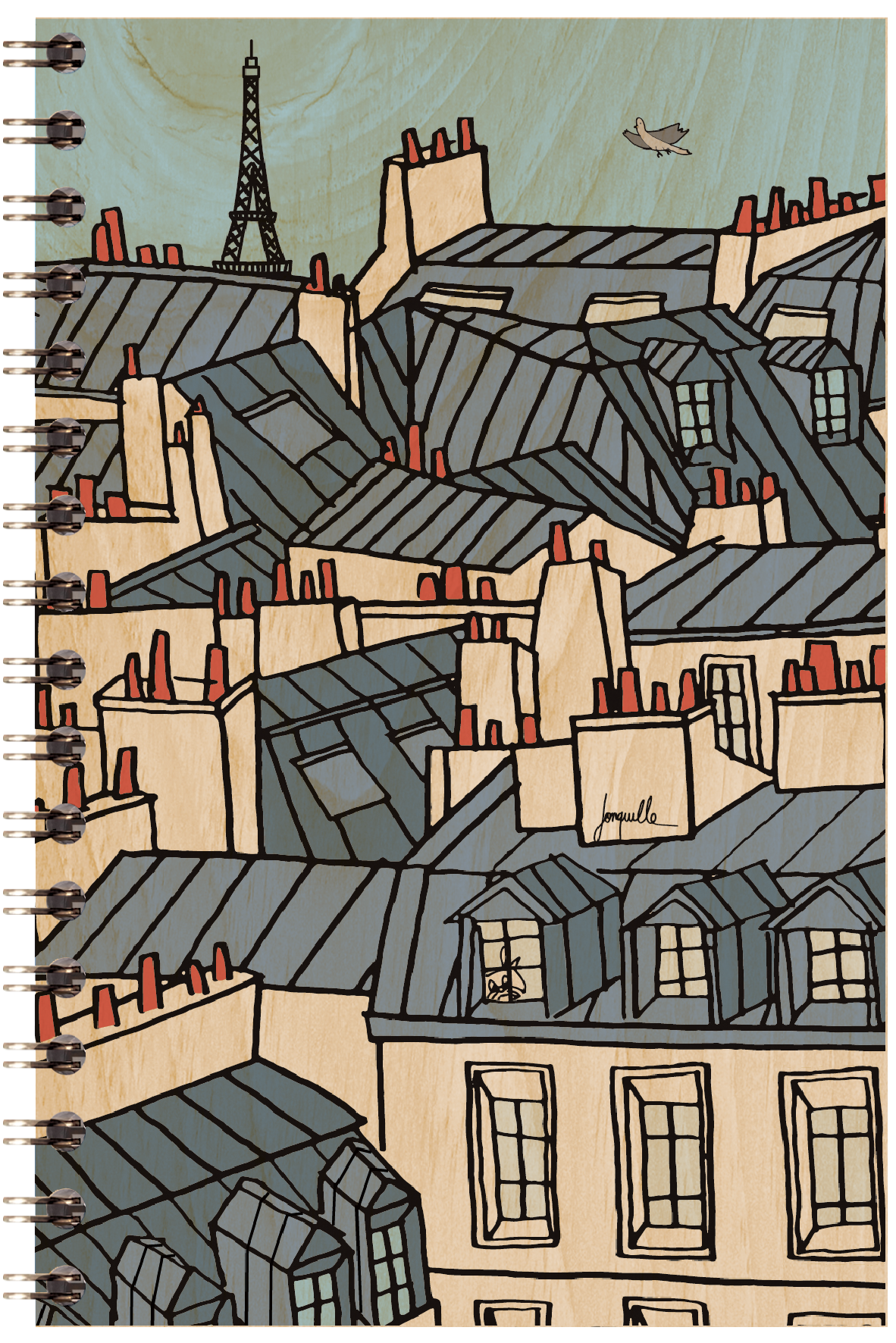 Carnet en bois Paris illustré toits W