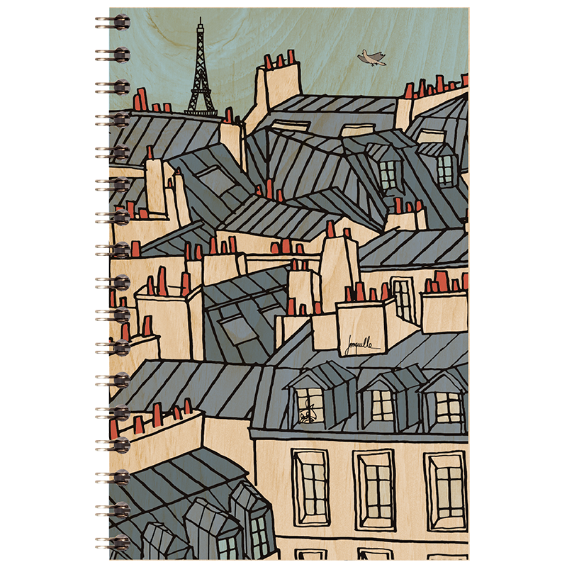 Carnet en bois paris illustré toits W