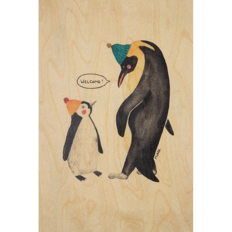 Carte en bois greetings 2 LM manchots W